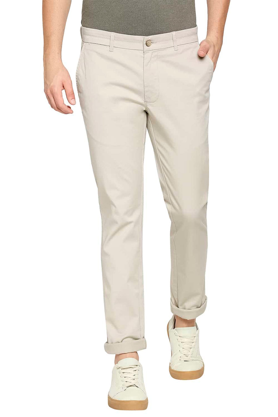 BASICS TAPERED FIT OYSTER ECRU STRETCH TROUSER