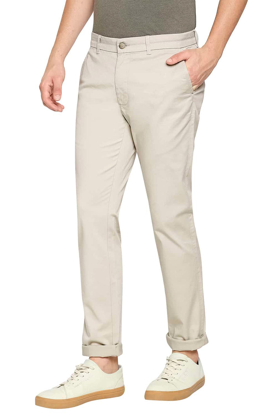 BASICS TAPERED FIT OYSTER ECRU STRETCH TROUSER