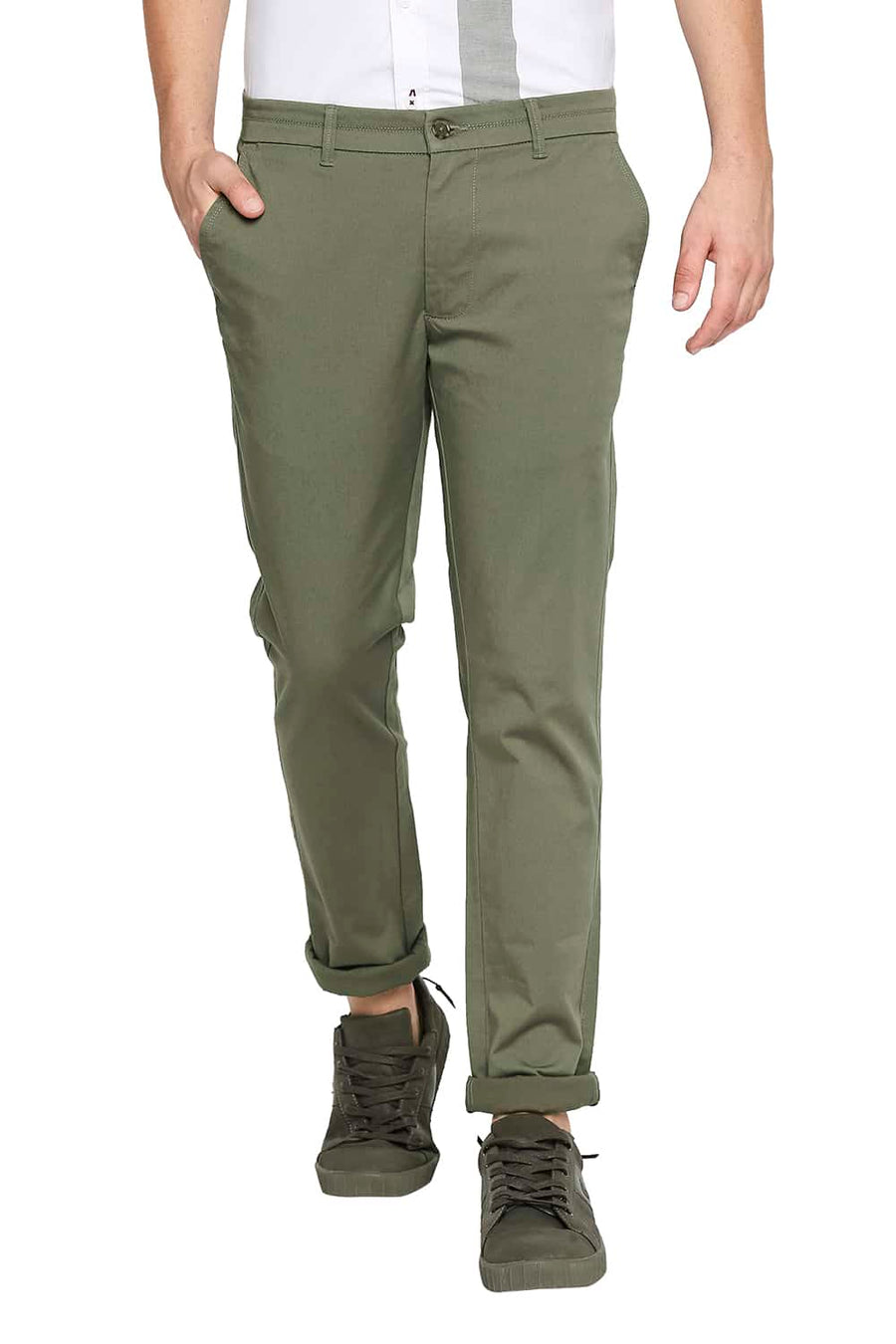 BASICS TAPERED FIT DOUGLAS GREEN STRETCH TROUSER