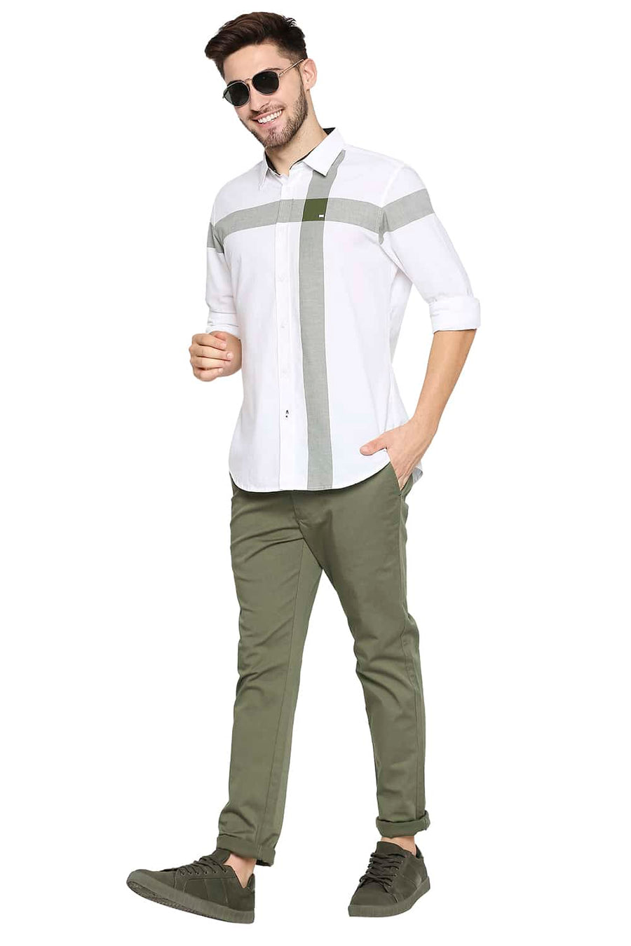 BASICS TAPERED FIT DOUGLAS GREEN STRETCH TROUSER