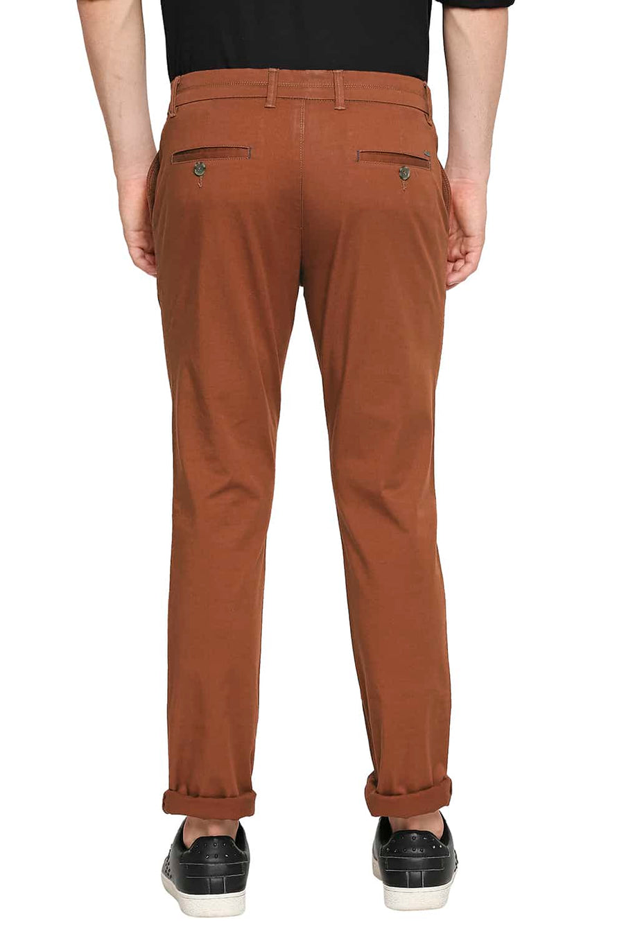 BASICS TAPERED FIT UMBER BRICK STRETCH TROUSER