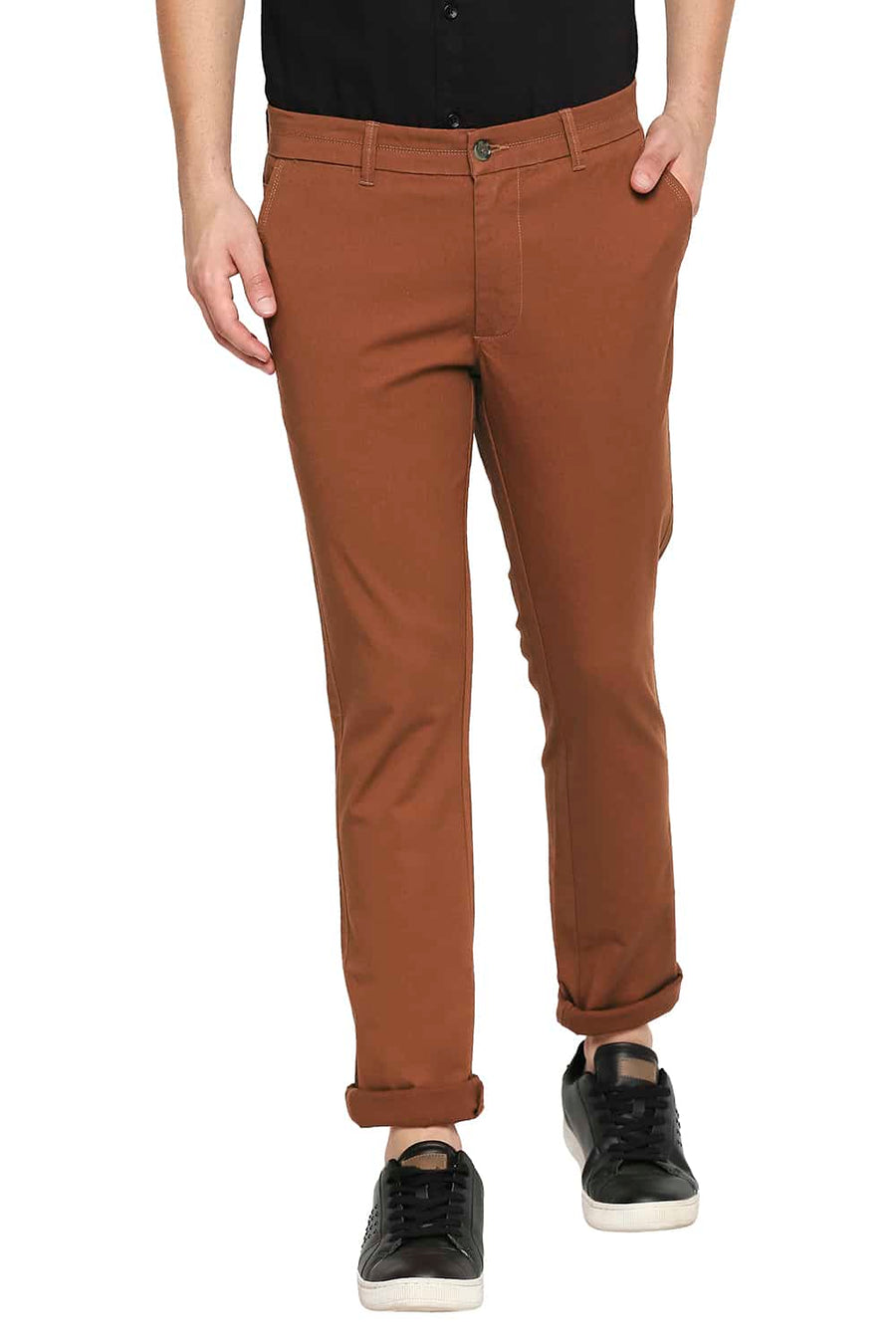 BASICS TAPERED FIT UMBER BRICK STRETCH TROUSER