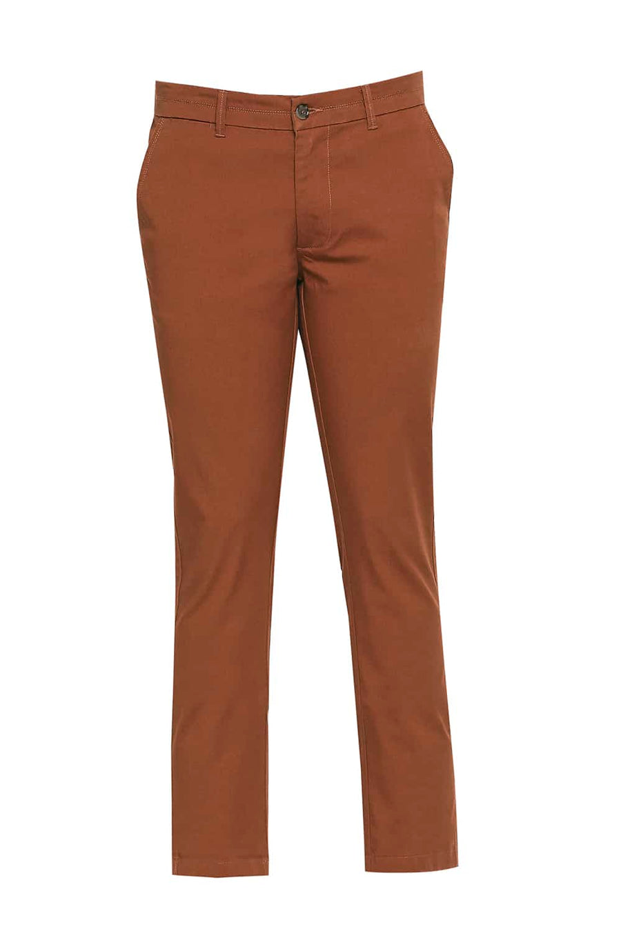 BASICS TAPERED FIT UMBER BRICK STRETCH TROUSER
