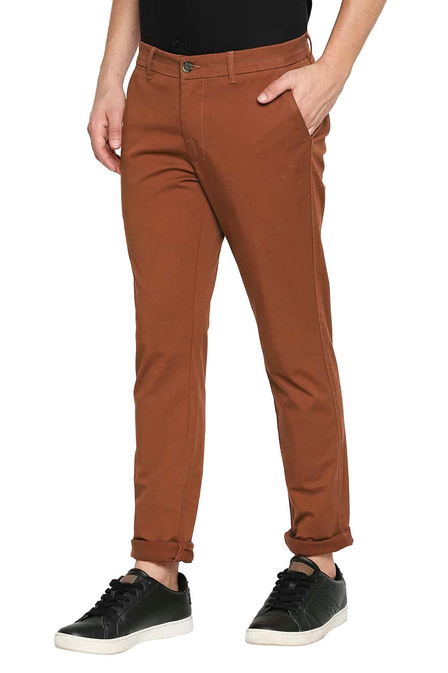 BASICS TAPERED FIT UMBER BRICK STRETCH TROUSER