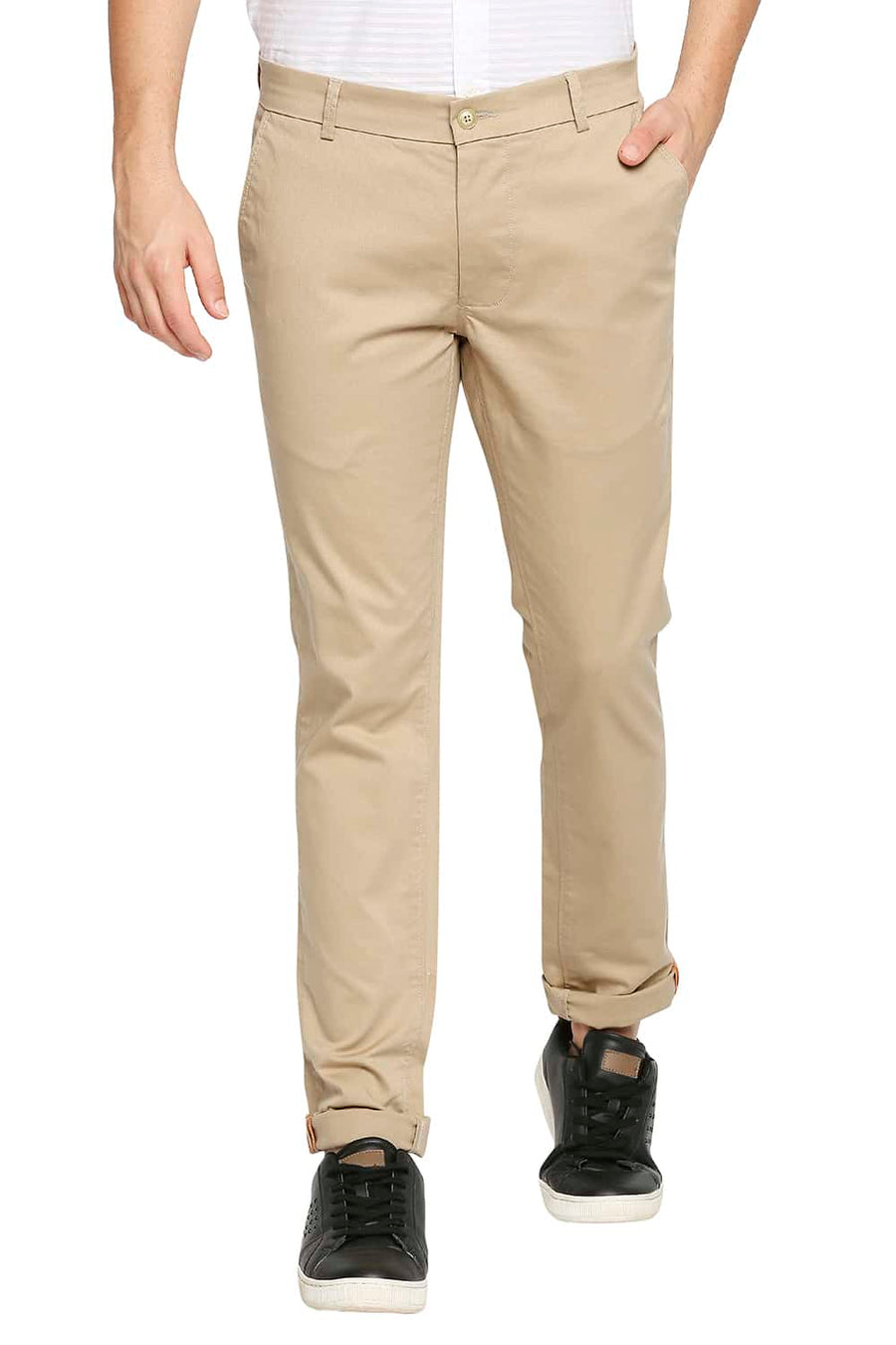 BASICS TAPERED FIT LATTE KHAKI STRETCH TROUSER