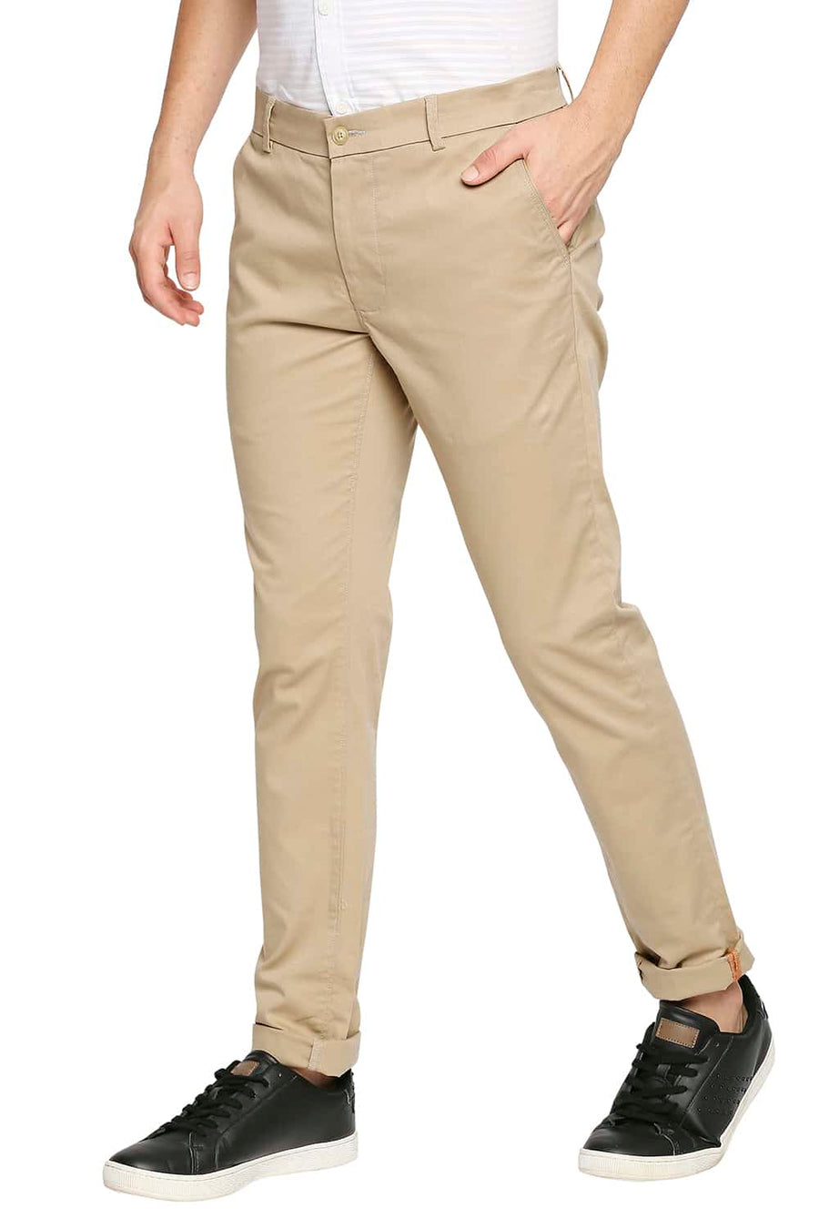 BASICS TAPERED FIT LATTE KHAKI STRETCH TROUSER