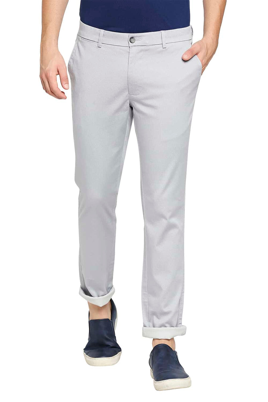 BASICS TAPERED FIT DROPLET GREY STRETCH TROUSER