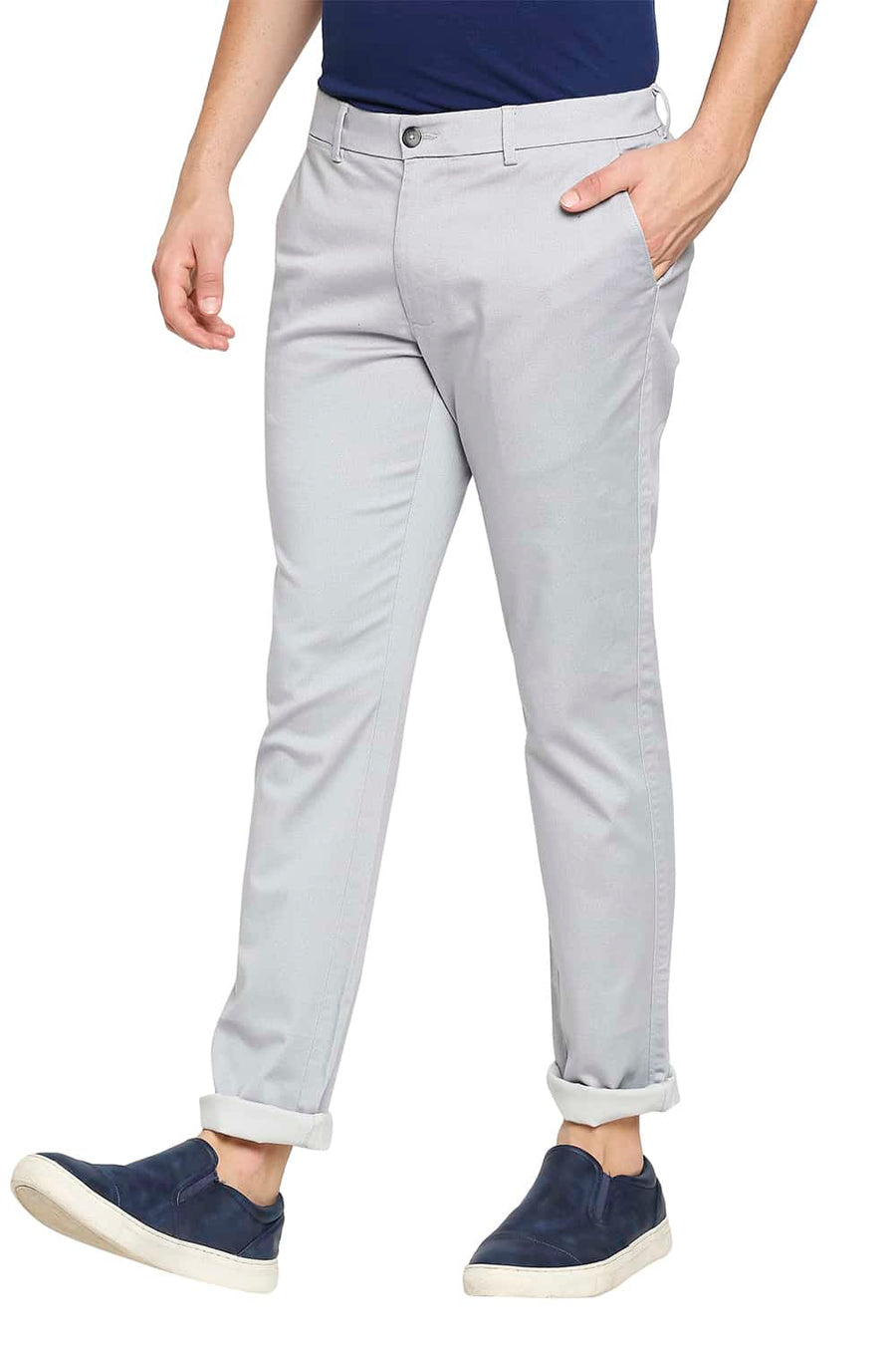 BASICS TAPERED FIT DROPLET GREY STRETCH TROUSER