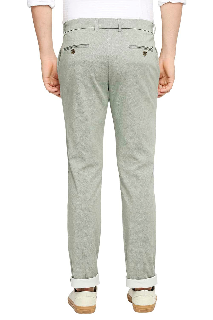 BASICS TAPERED FIT HEDGE GREEN STRETCH TROUSER