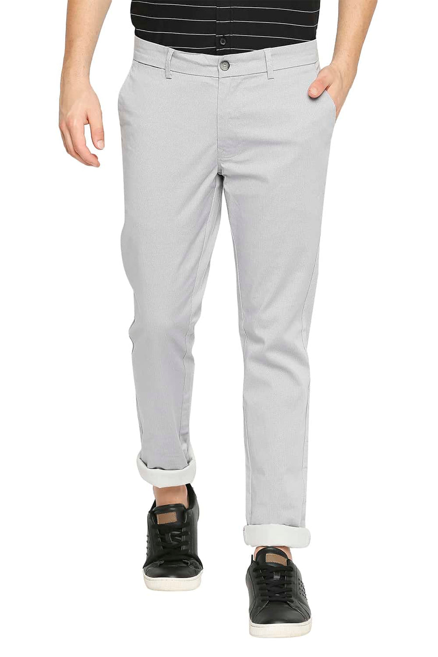 BASICS TAPERED FIT DEW GREY STRETCH TROUSER