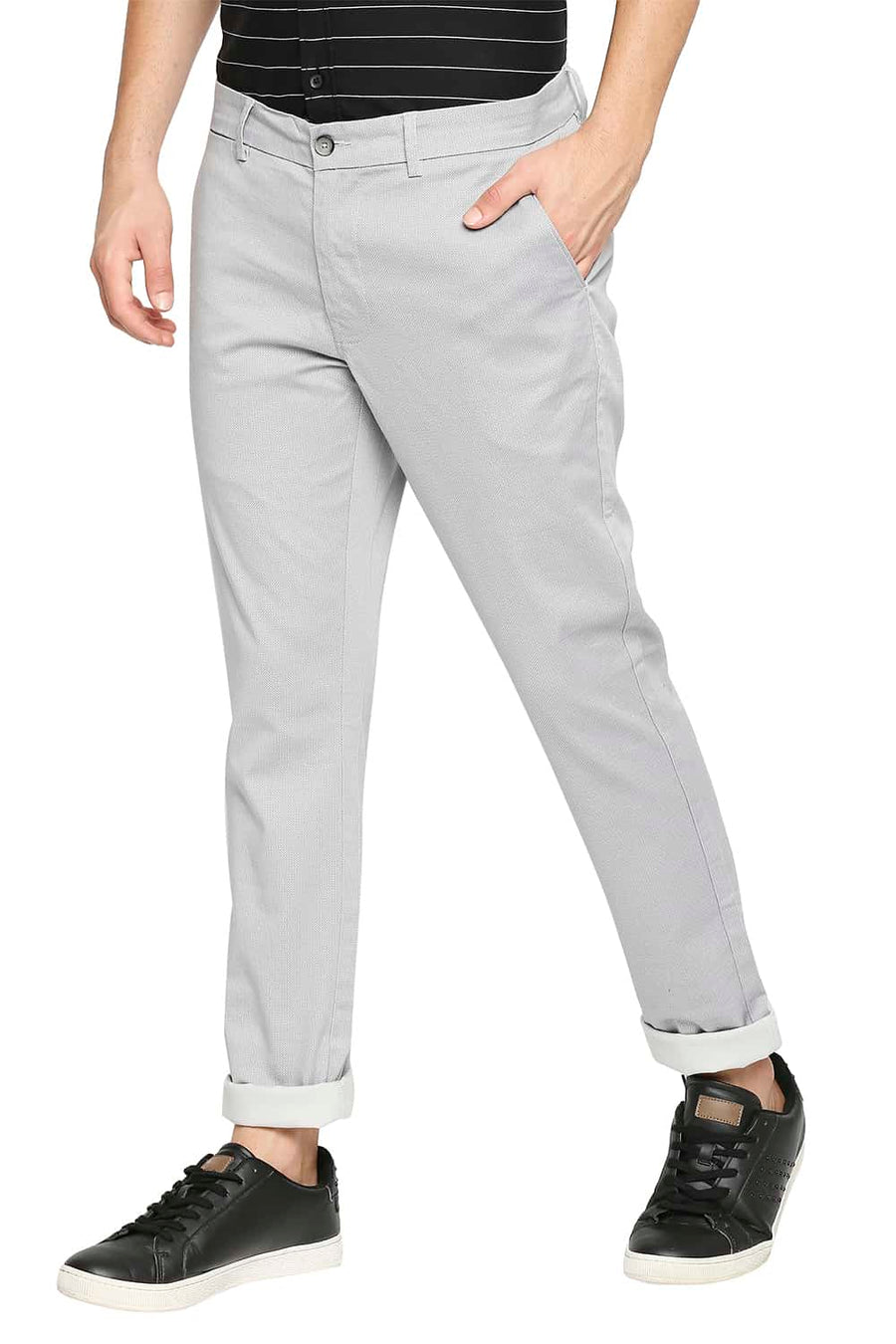 BASICS TAPERED FIT DEW GREY STRETCH TROUSER