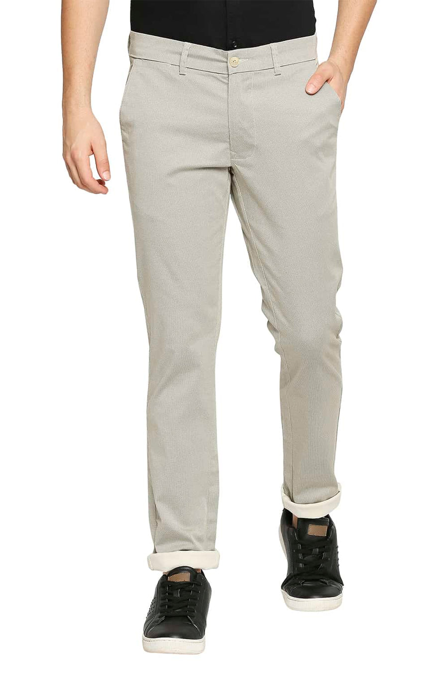 BASICS TAPERED FIT ELMWOOD BEIGE STRETCH TROUSER