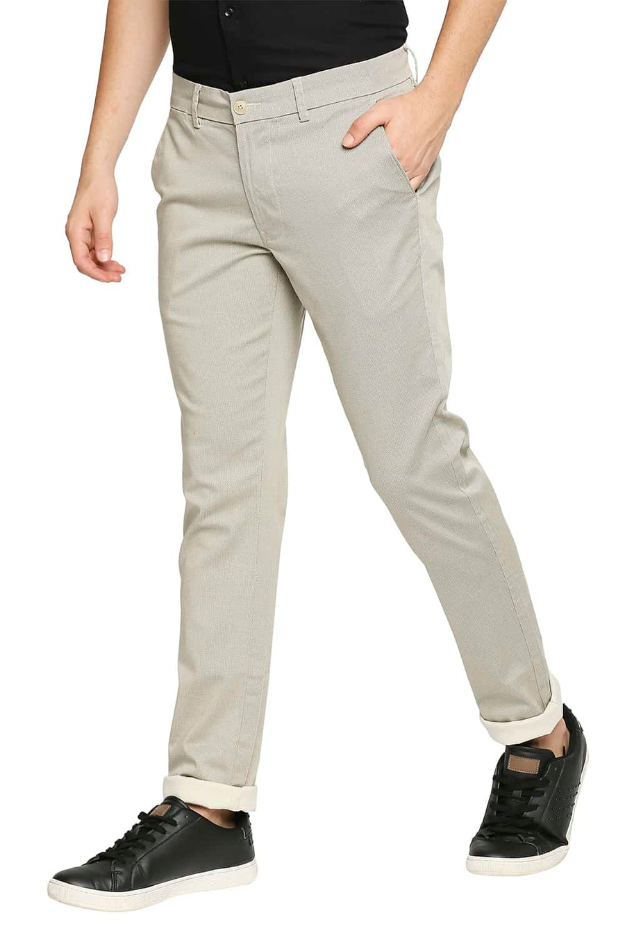 BASICS TAPERED FIT ELMWOOD BEIGE STRETCH TROUSER
