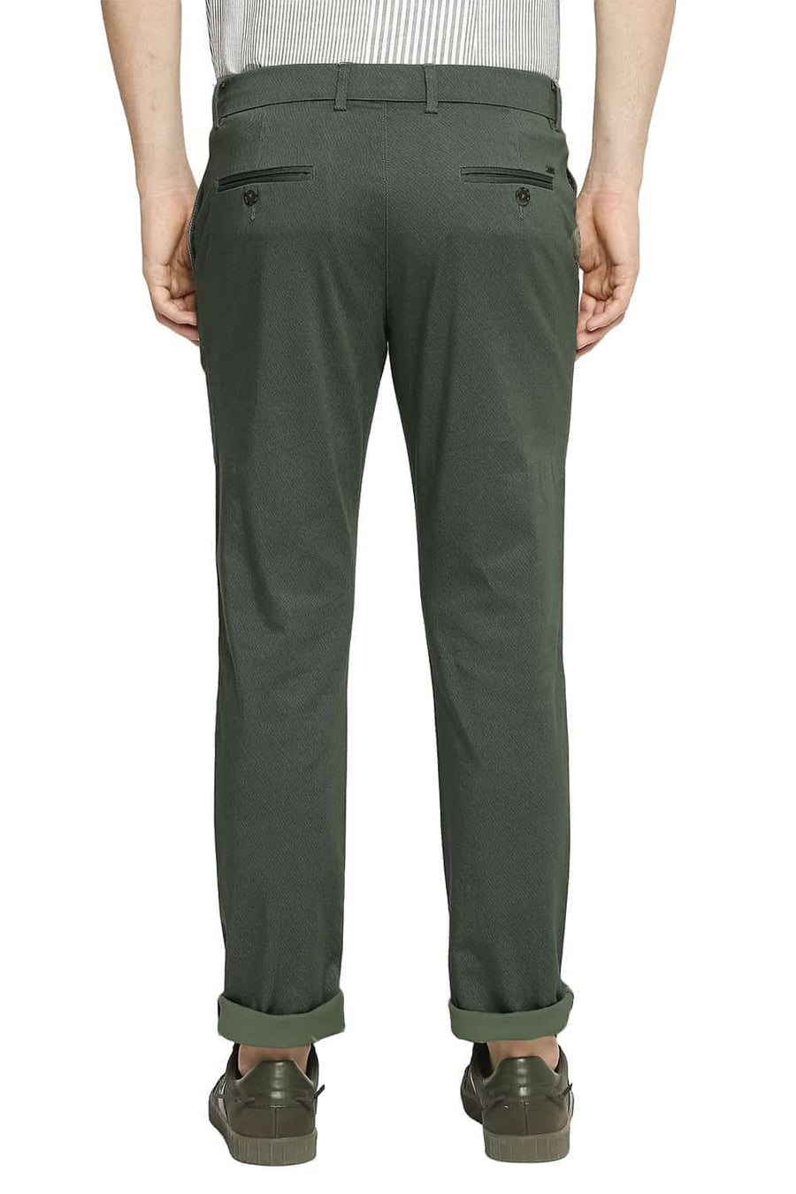 BASICS TAPERED FIT CAMPSITE GREEN STRETCH TROUSER