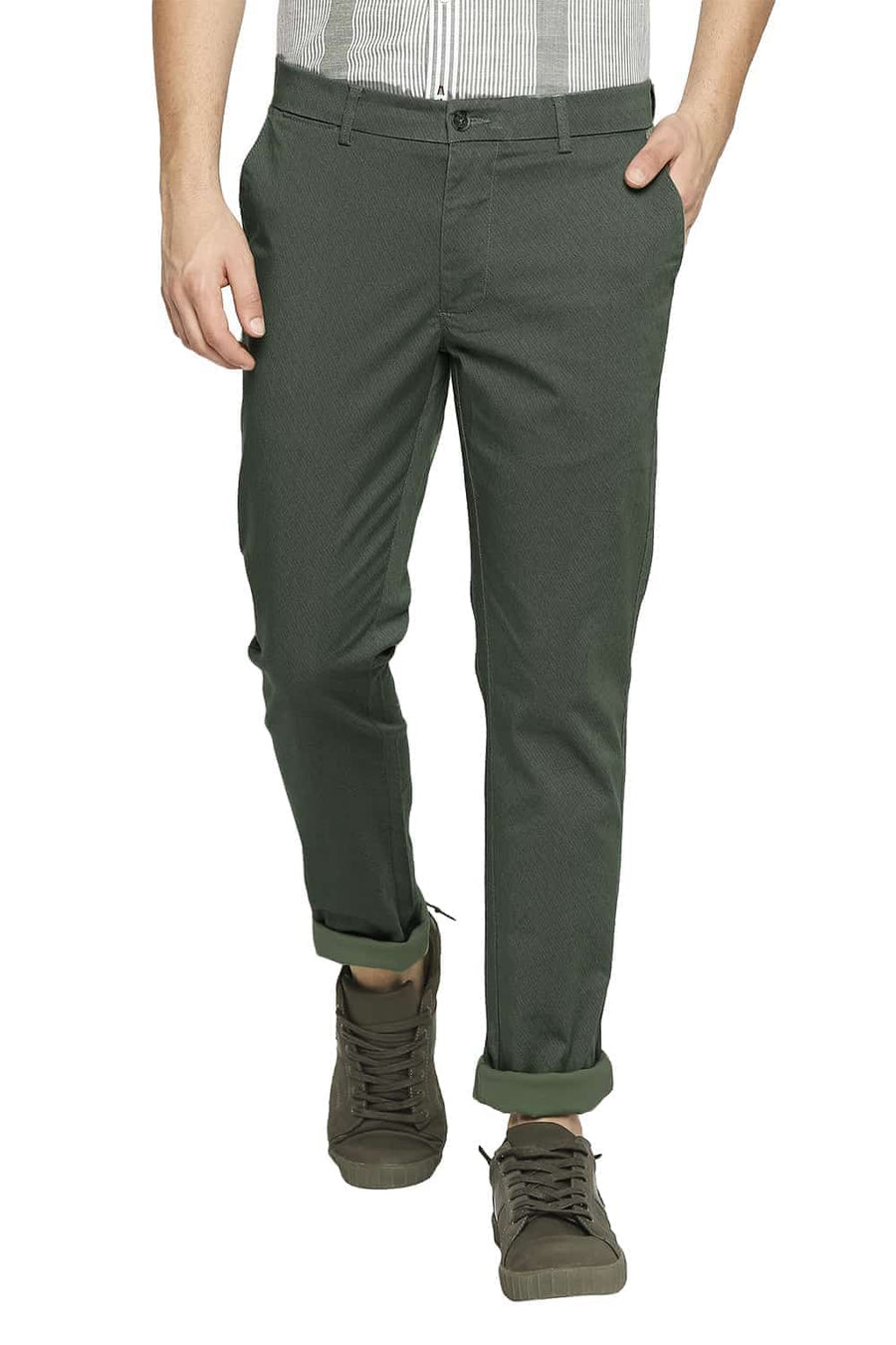 BASICS TAPERED FIT CAMPSITE GREEN STRETCH TROUSER