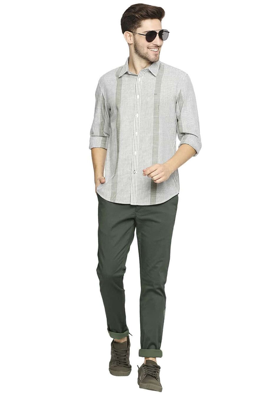 BASICS TAPERED FIT CAMPSITE GREEN STRETCH TROUSER