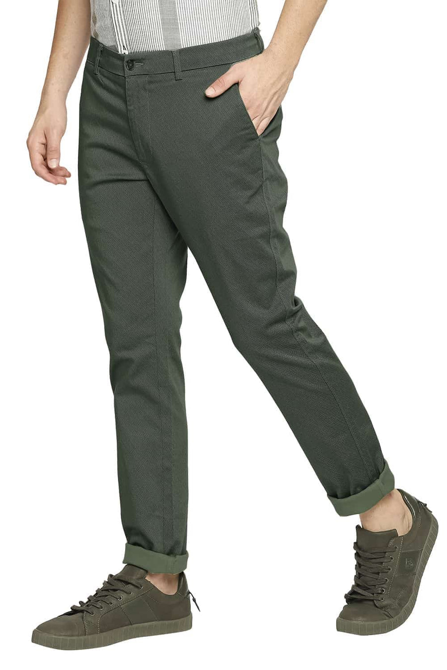BASICS TAPERED FIT CAMPSITE GREEN STRETCH TROUSER