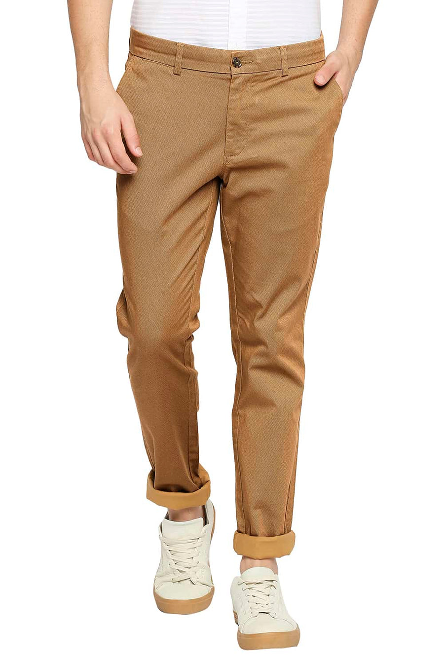 BASICS TAPERED FIT TAFFY BROWN STRETCH TROUSER