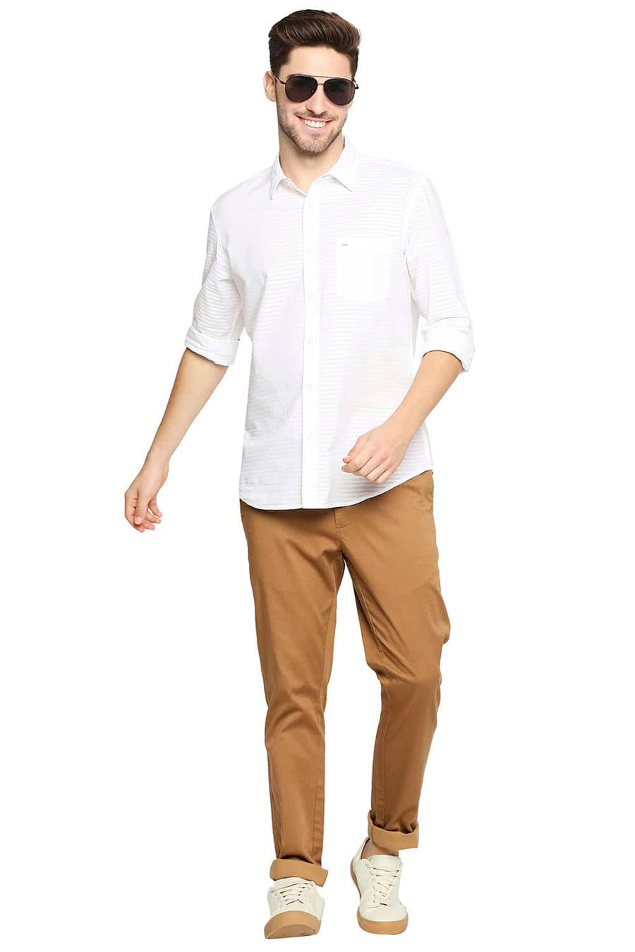 BASICS TAPERED FIT TAFFY BROWN STRETCH TROUSER