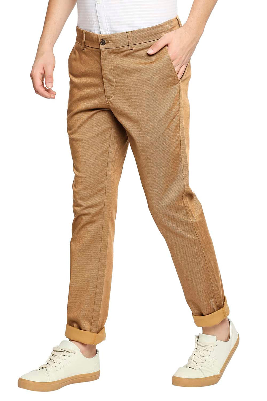 BASICS TAPERED FIT TAFFY BROWN STRETCH TROUSER