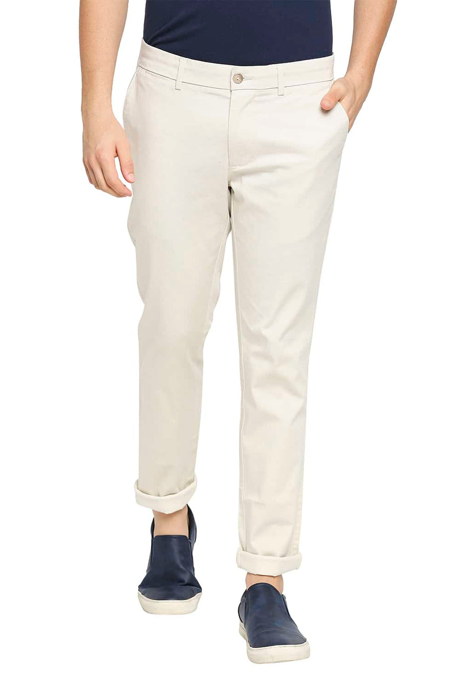 BASICS TAPERED FIT TURTLE DOVE BEIGE STRETCH TROUSER