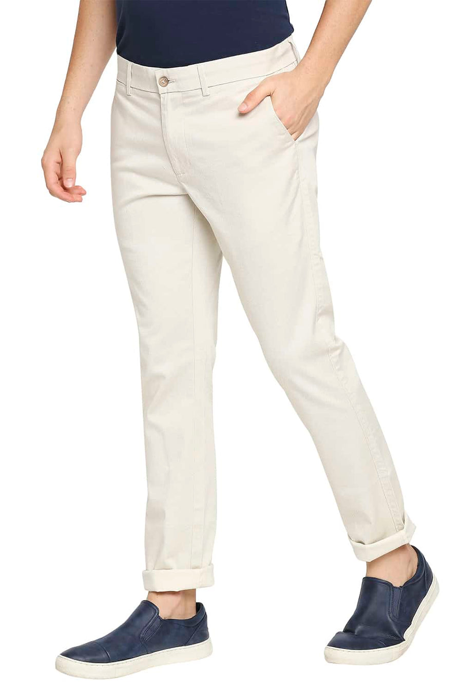 BASICS TAPERED FIT TURTLE DOVE BEIGE STRETCH TROUSER