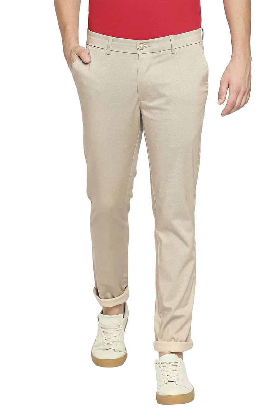 BASICS TAPERED FIT BISCOTTI KHAKI STRETCH TROUSER