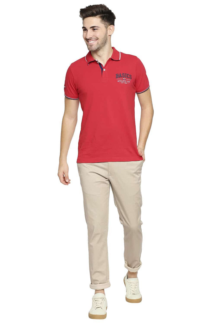 BASICS TAPERED FIT BISCOTTI KHAKI STRETCH TROUSER