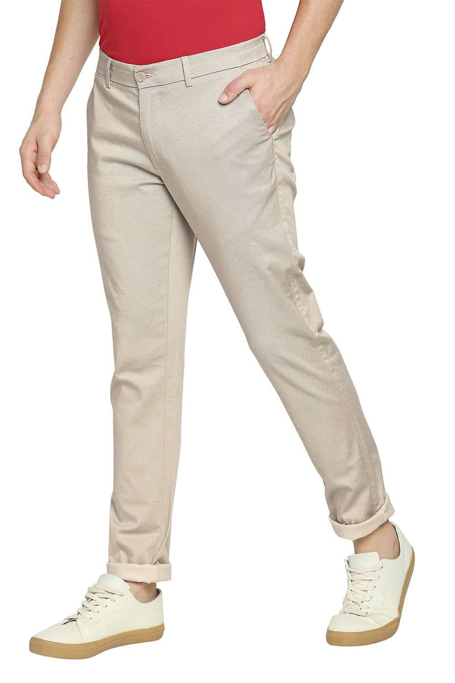 BASICS TAPERED FIT BISCOTTI KHAKI STRETCH TROUSER