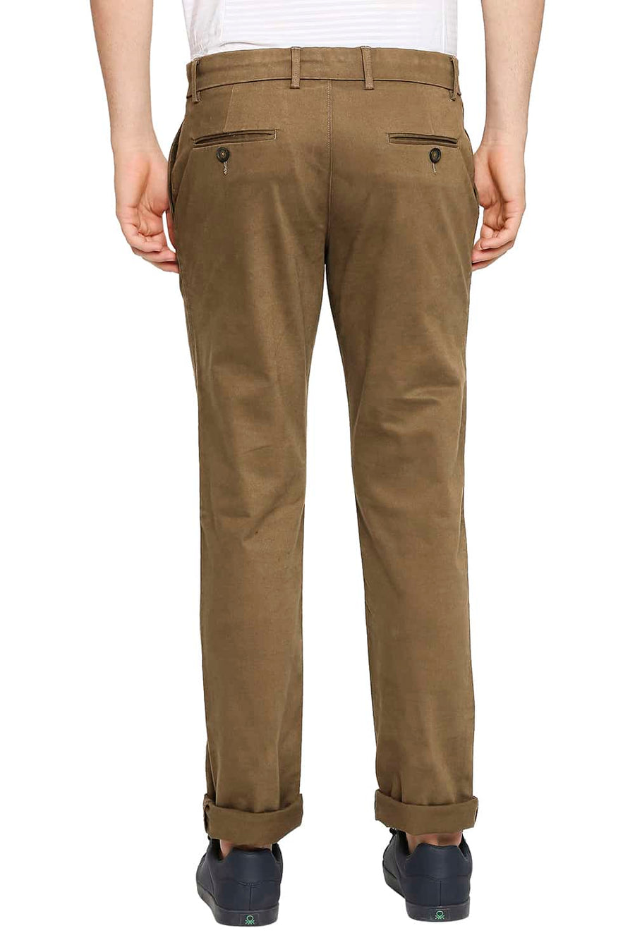 BASICS TAPERED FIT BREEN BROWN STRETCH TROUSER