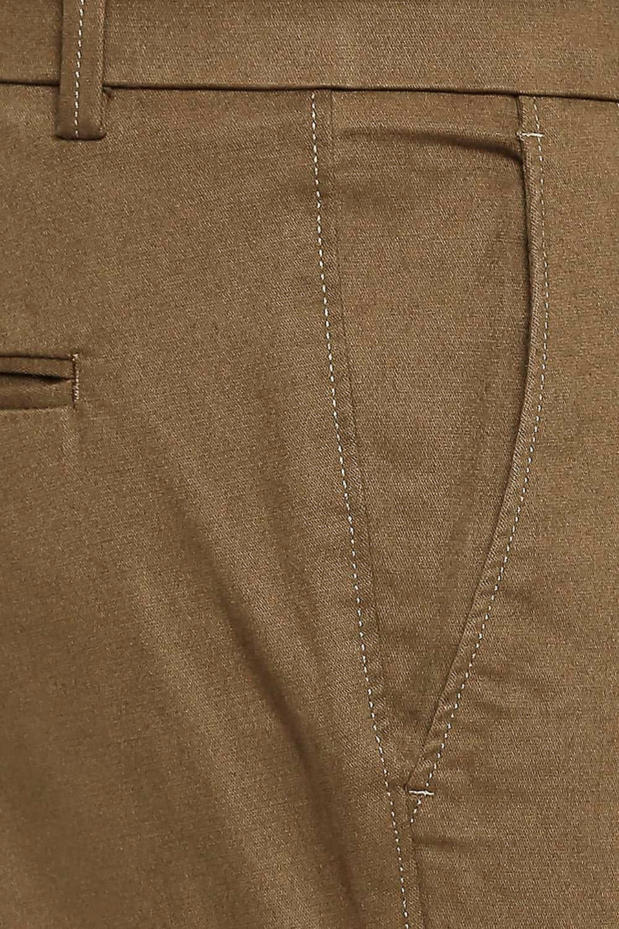 BASICS TAPERED FIT BREEN BROWN STRETCH TROUSER
