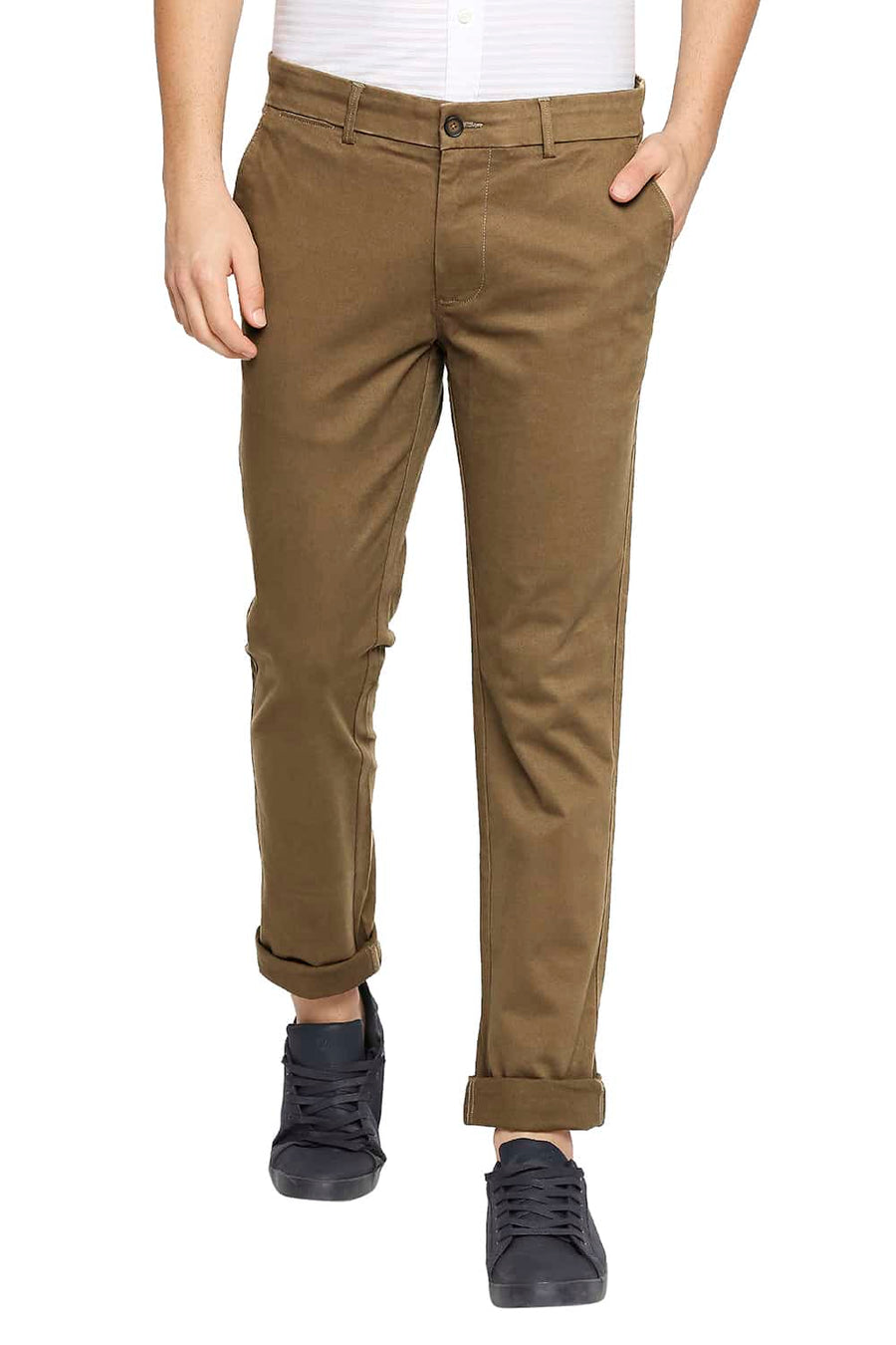 BASICS TAPERED FIT BREEN BROWN STRETCH TROUSER