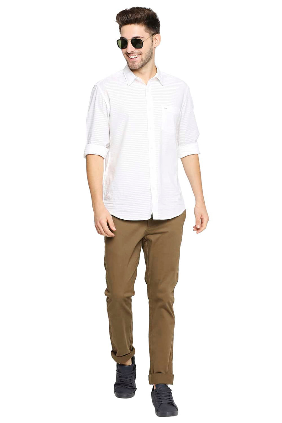 BASICS TAPERED FIT BREEN BROWN STRETCH TROUSER