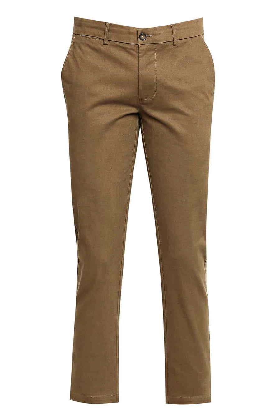 BASICS TAPERED FIT BREEN BROWN STRETCH TROUSER