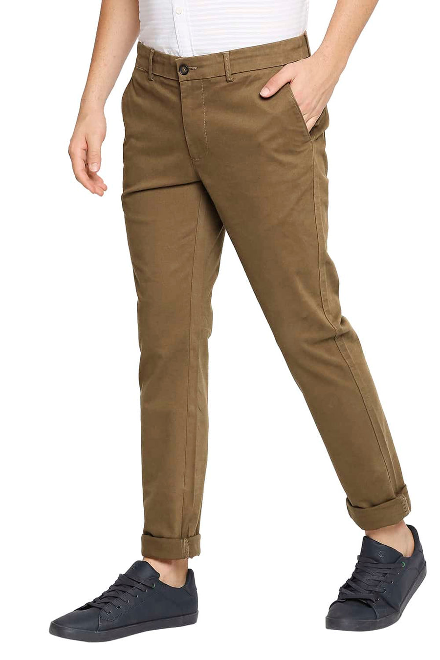 BASICS TAPERED FIT BREEN BROWN STRETCH TROUSER
