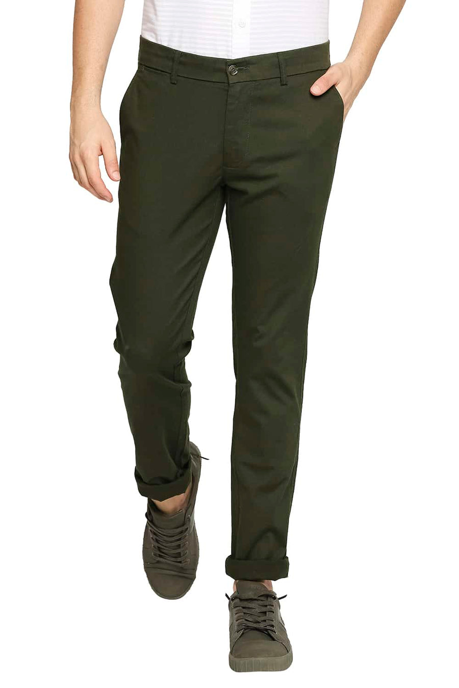 BASICS TAPERED FIT FOREST OLIVE STRETCH TROUSER