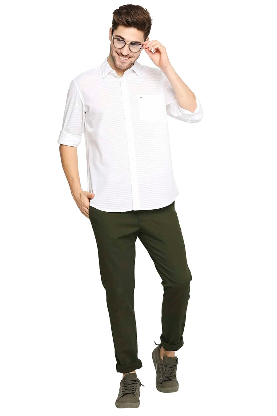 BASICS TAPERED FIT FOREST OLIVE STRETCH TROUSER