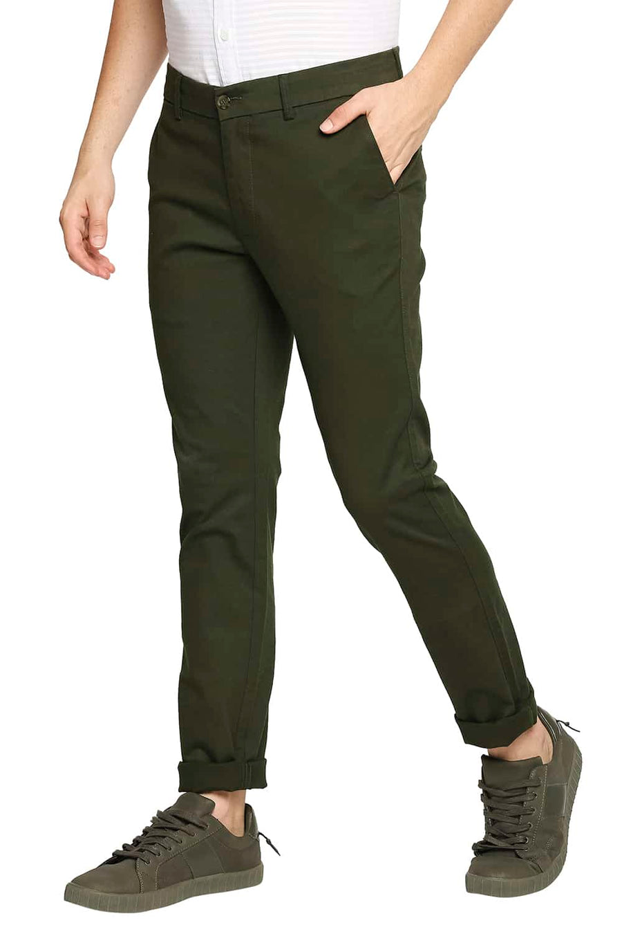 BASICS TAPERED FIT FOREST OLIVE STRETCH TROUSER