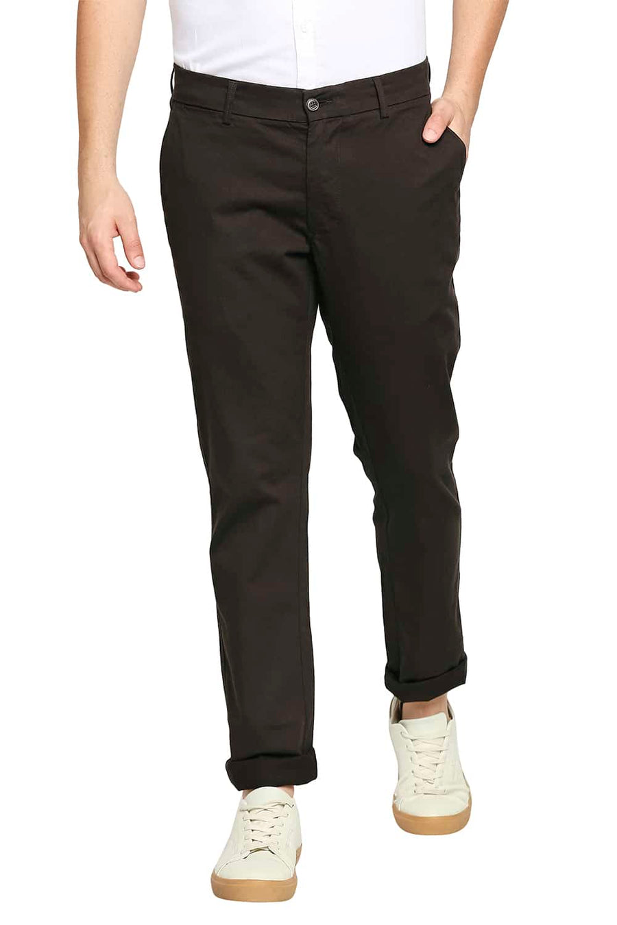 BASICS TAPERED FIT JAVA BROWN STRETCH TROUSER