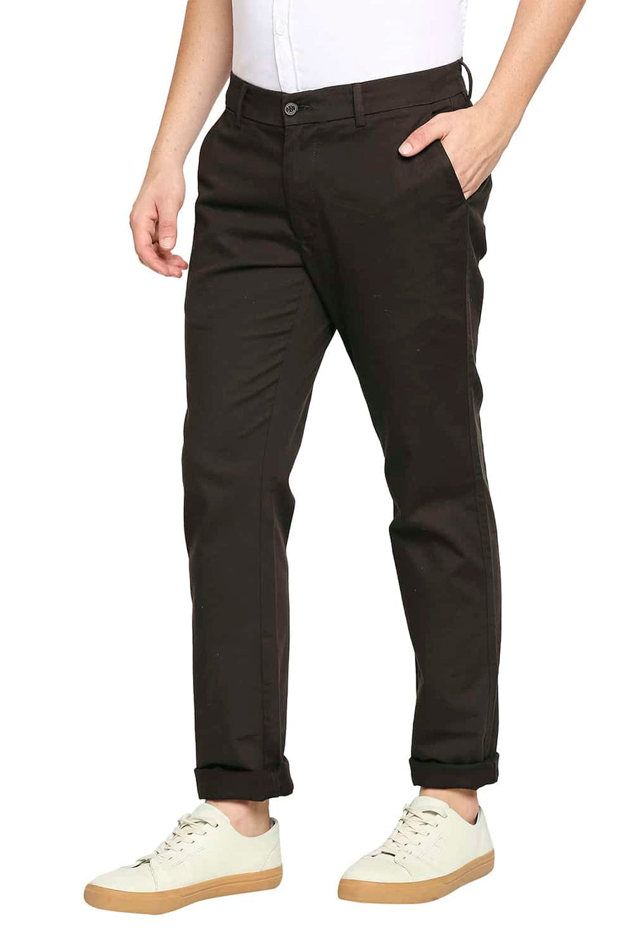 BASICS TAPERED FIT JAVA BROWN STRETCH TROUSER