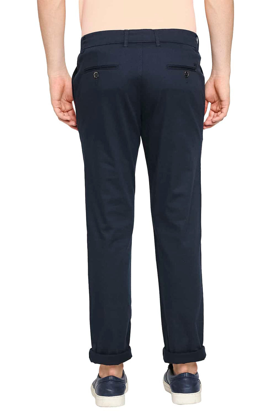 BASICS TAPERED FIT BLUEBERRY NAVY STRETCH TROUSER