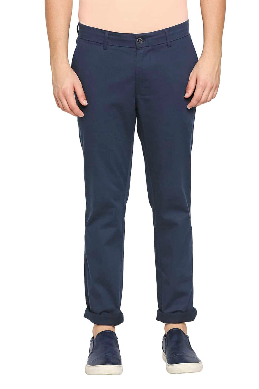 BASICS TAPERED FIT BLUEBERRY NAVY STRETCH TROUSER