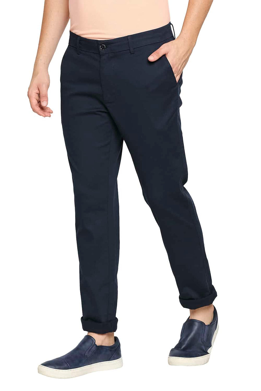 BASICS TAPERED FIT BLUEBERRY NAVY STRETCH TROUSER