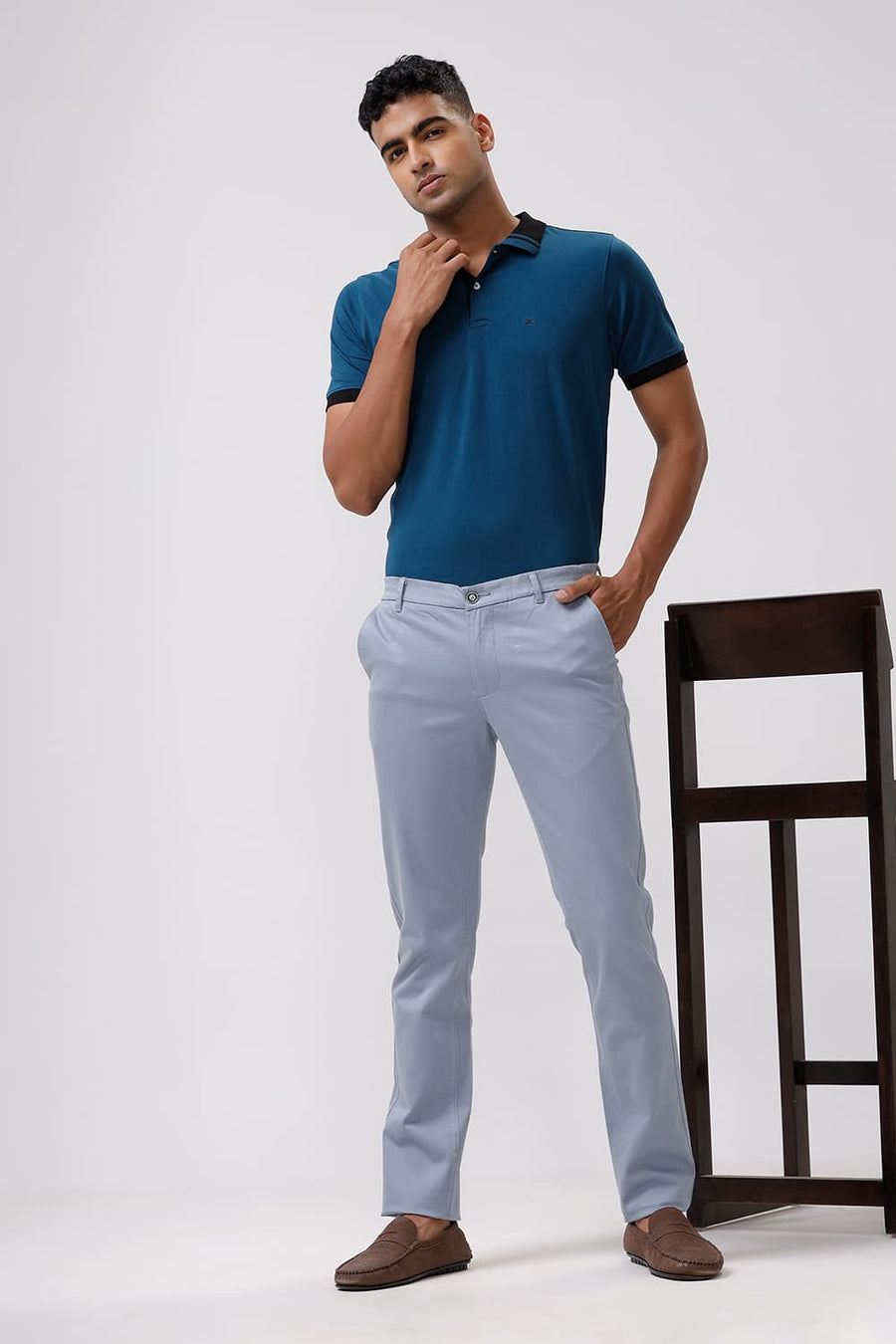 BASICS TAPERED FIT CITADEL BLUE STRETCH TROUSERS