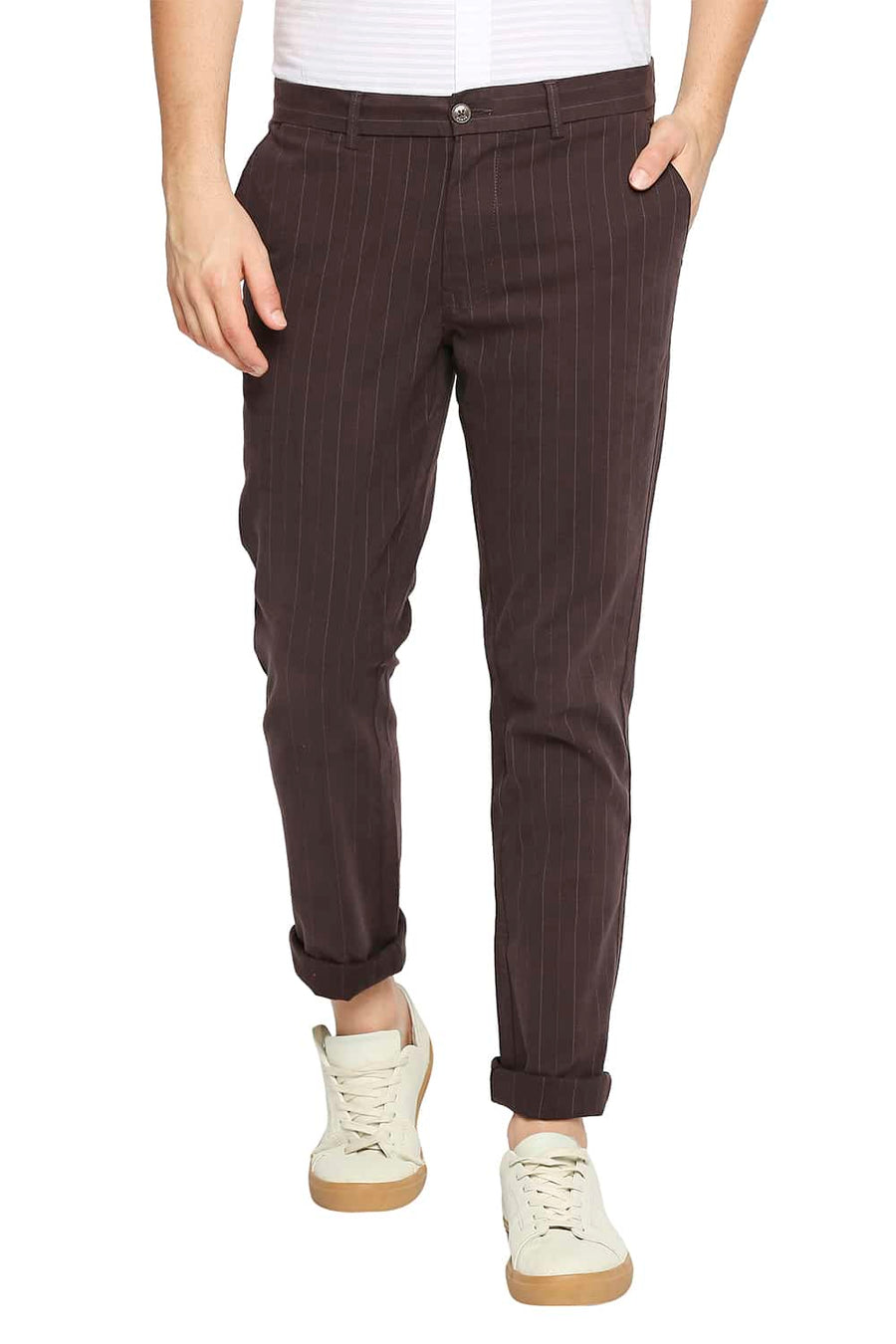 BASICS TAPERED FIT FUDGE COFFEE STRETCH TROUSER