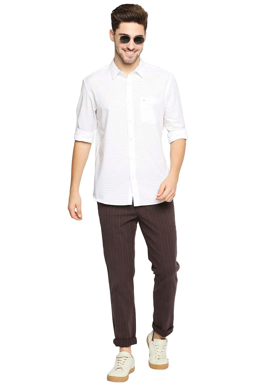 BASICS TAPERED FIT FUDGE COFFEE STRETCH TROUSER
