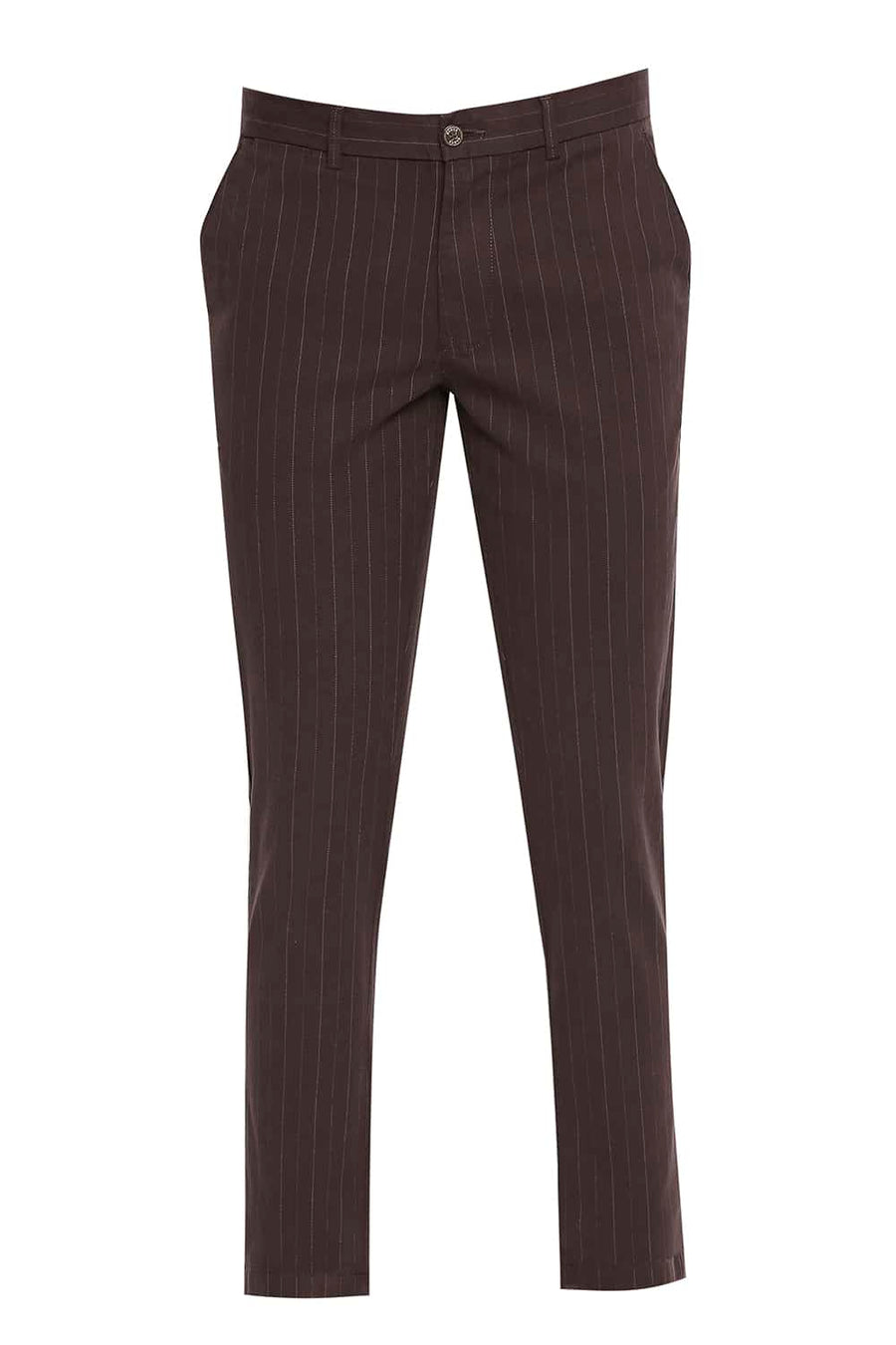 BASICS TAPERED FIT FUDGE COFFEE STRETCH TROUSER