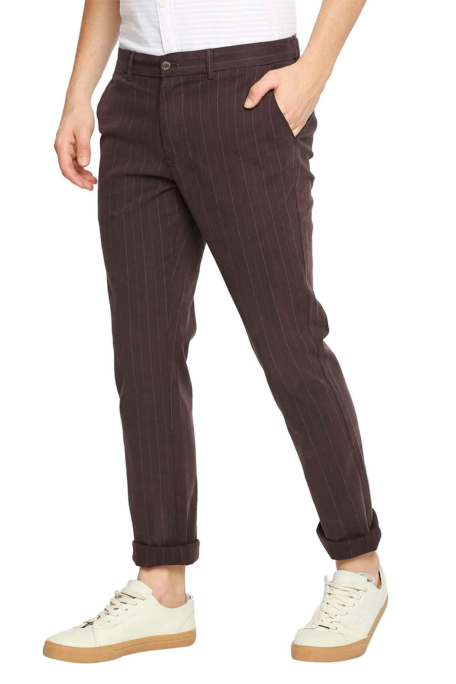 BASICS TAPERED FIT FUDGE COFFEE STRETCH TROUSER