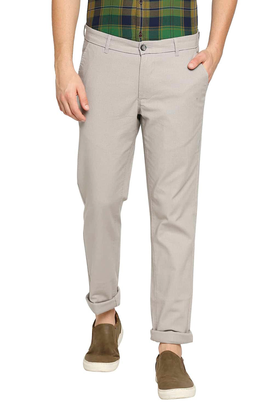 BASICS TAPERED FIT COBBLESTONE GREY STRETCH TROUSER