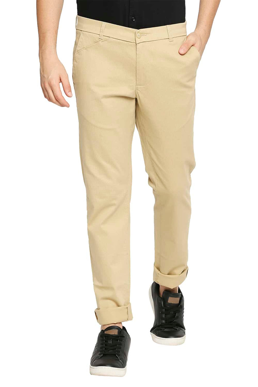 BASICS TAPERED FIT TAUPE KHAKI STRETCH TROUSER